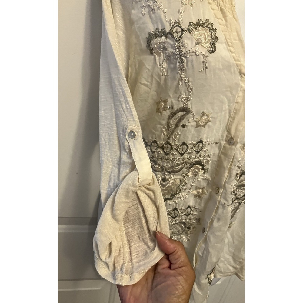 Anthropologie TINY Embroidered Ivory Shirt Top V-Neck Boho Festival Size XL - Picture 2 of 7